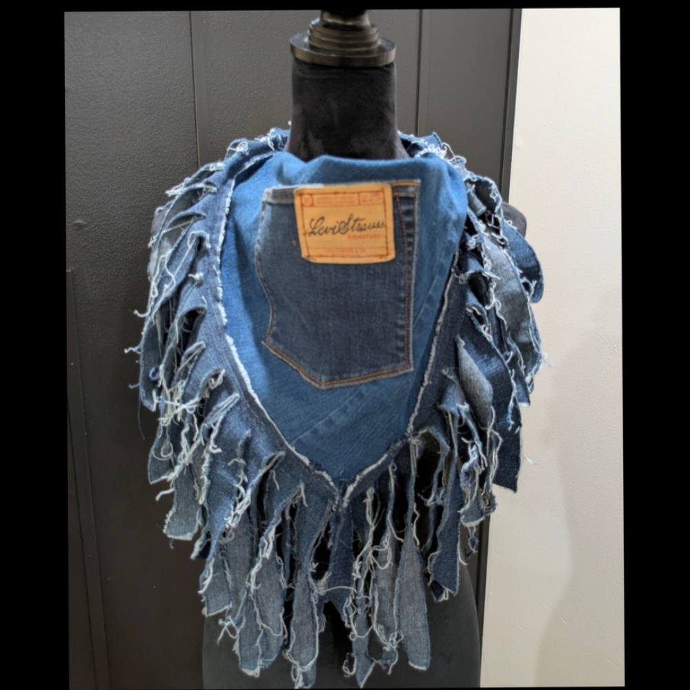 Levi's Denim Fringe Custom Wrap Scarf - Picture 3 of 6
